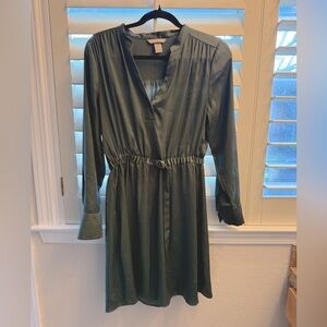 H&M Olive Green Satin Belted Dress Women’s Medium